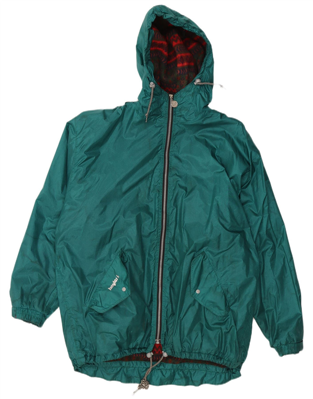 VINTAGE Manteau coupe-vent à capuche graphique pour hommes UK 42 XL Polyamide vert