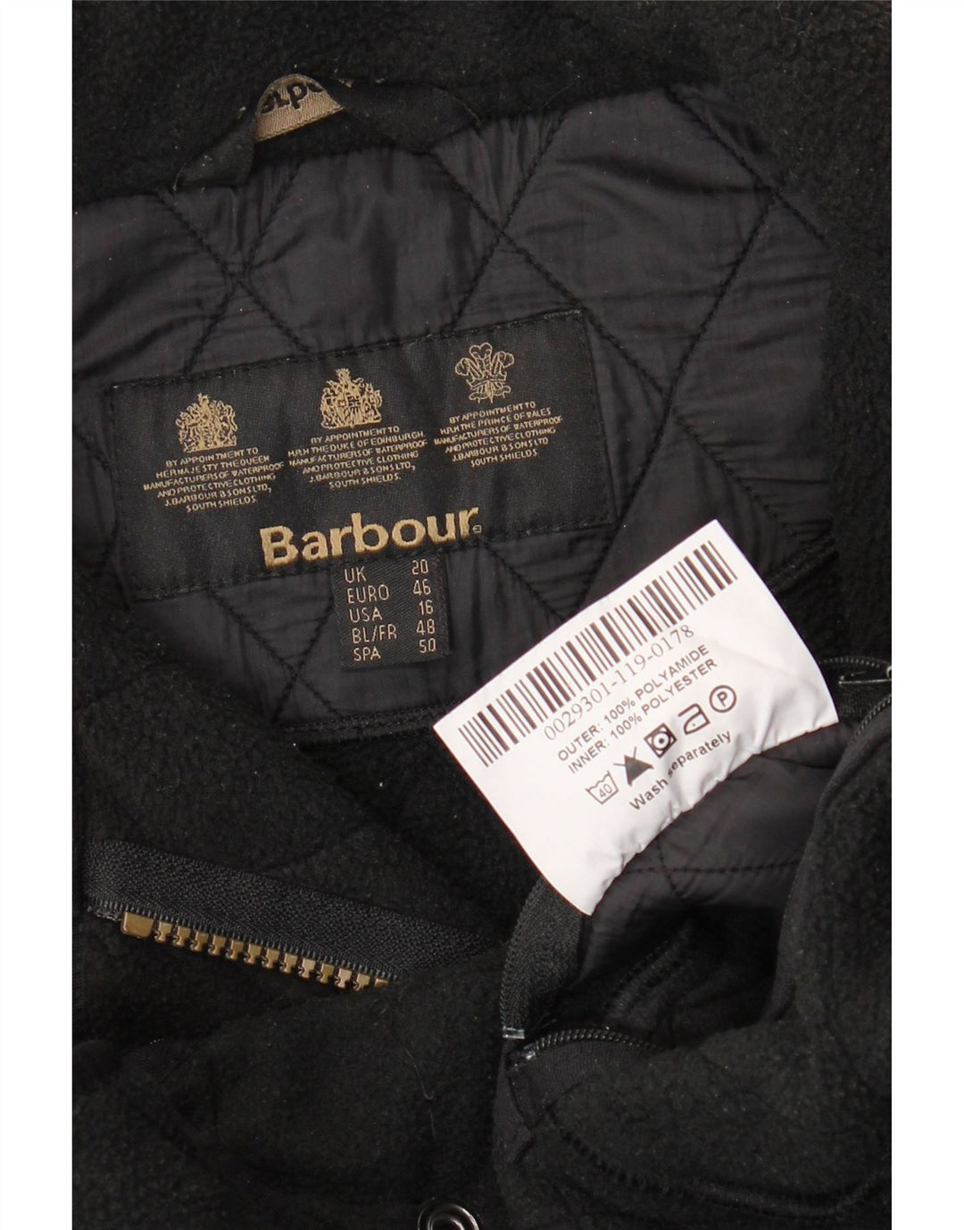 BARBOUR Veste matelassée pour femme UK 20 2XL Noir Polyamide