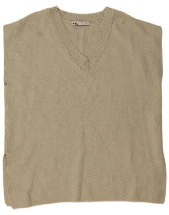 Zara Débardeur surdimensionné pour femme UK 14 Medium Kaki Viscose