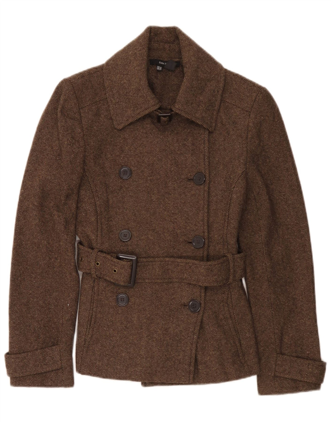 Caban Femme Zara UK 12 Polyester Marron Moyen