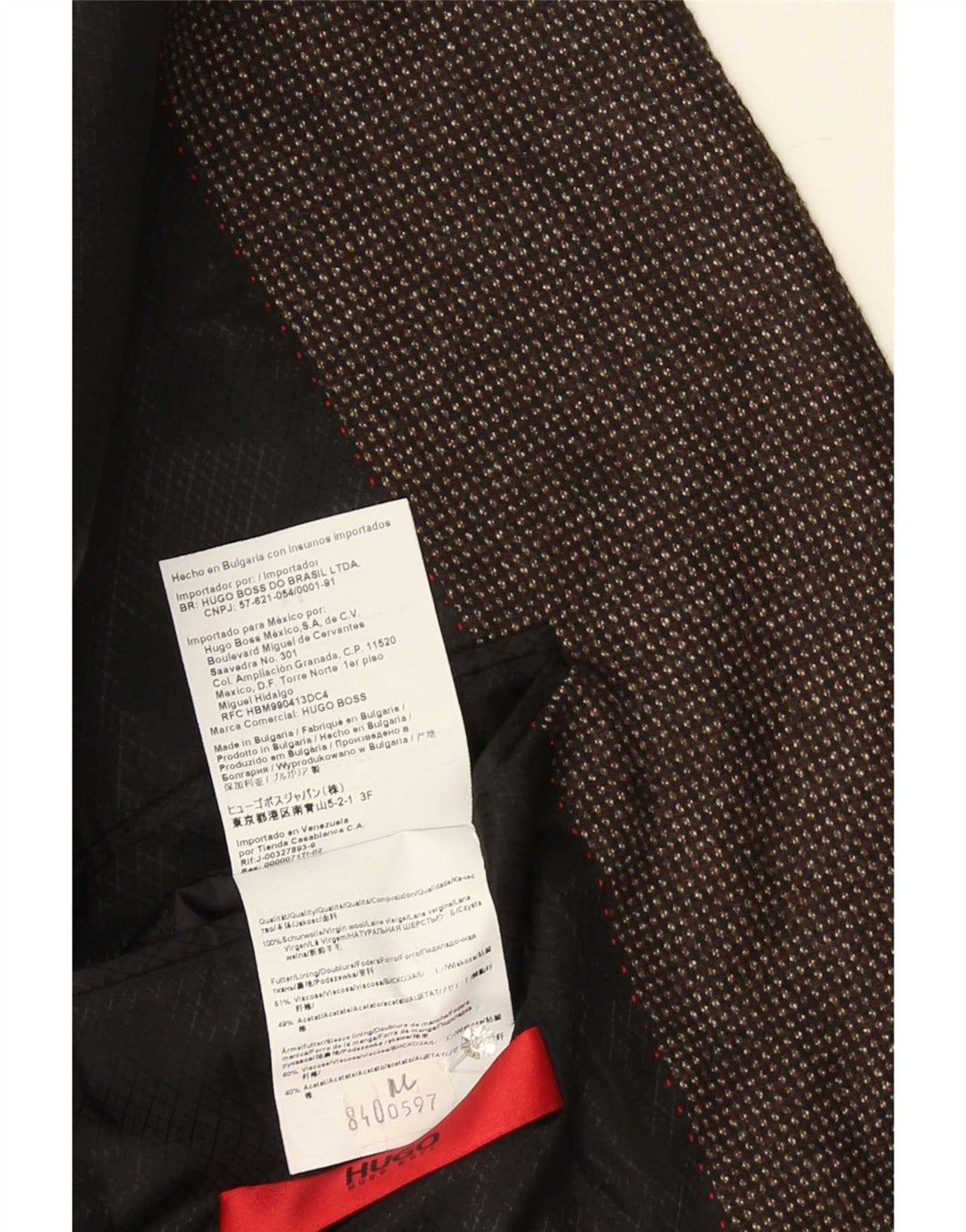 Hugo Boss Veste blazer à 2 boutons pour homme US 44 2XL Laine à pois marron