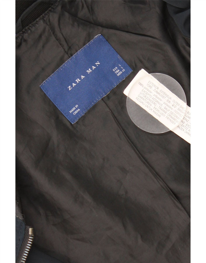Zara Veste Bomber Homme UK 40 Large Bleu Marine Polyester