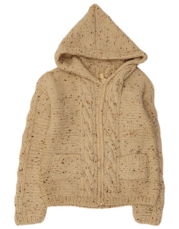 VINTAGE Femme Cardigan à capuche Pull UK 14 Grand Beige Moucheté