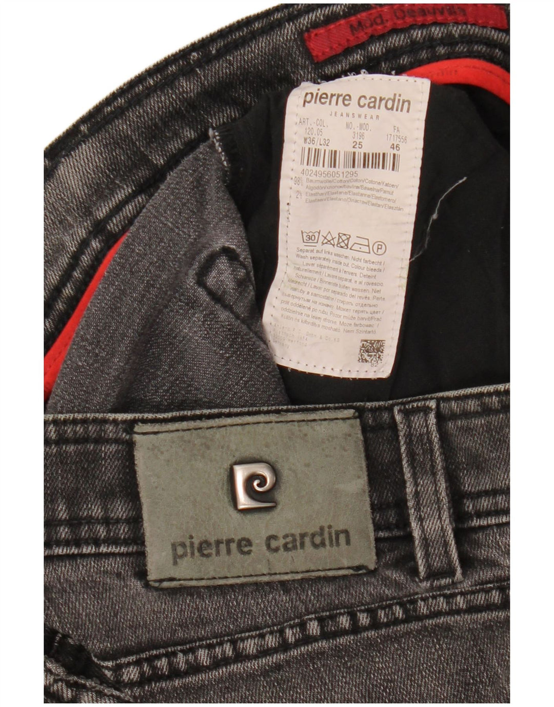 PIERRE CARDIN Jean Droit Homme W36 L32 Gris Coton
