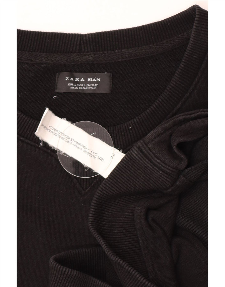 Zara Mens Sweatshirt Jumper Large Noir Coton