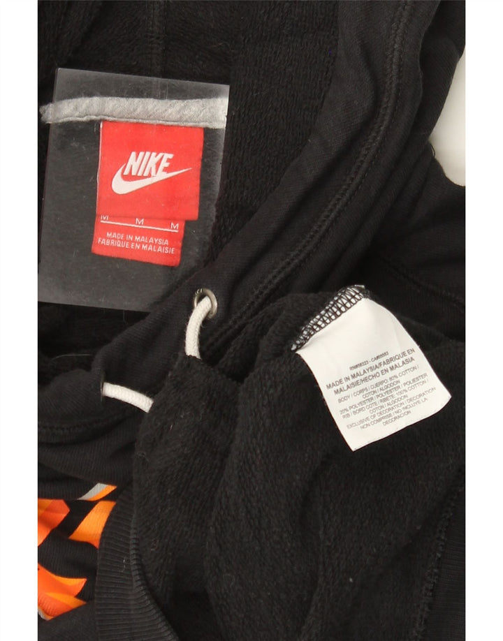 NIKE Pull à capuche graphique pour femme UK 14 en coton noir moyen