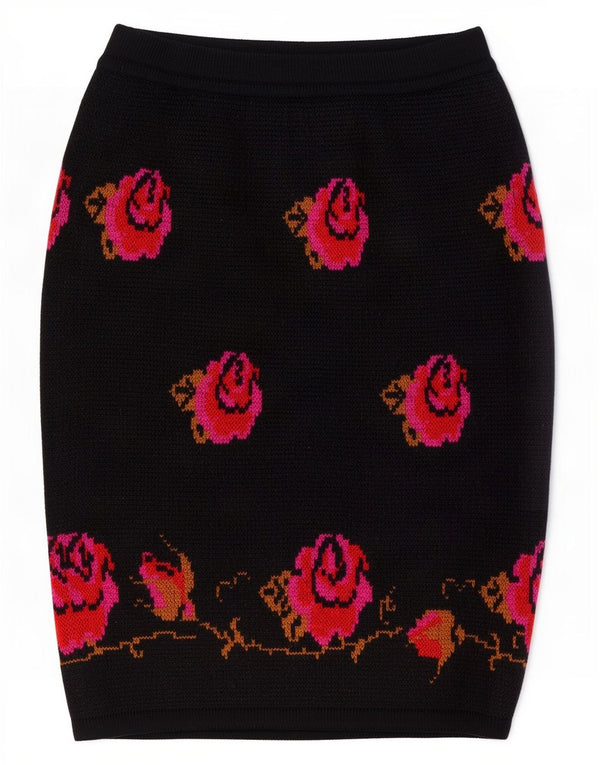 Stefanel Jupe crayon en tricot pour femme Medium W28 Laine florale noire