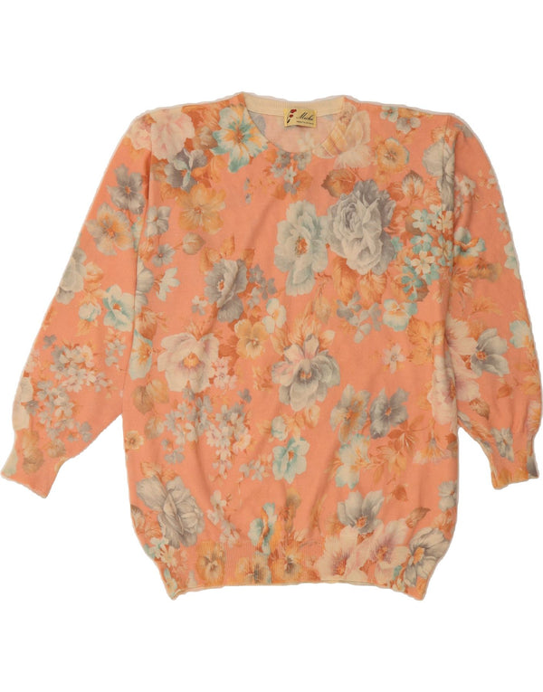 VINTAGE Femme Crew Neck Jumper Pull UK 18 XL Rose Floral Laine