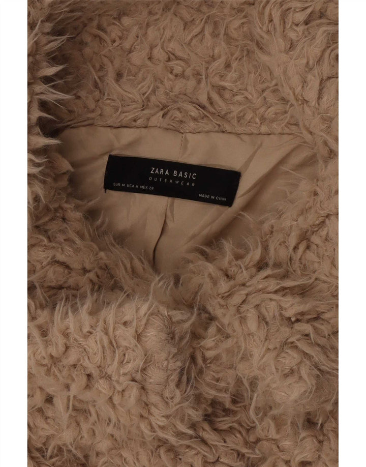 Zara Womens Teddy Bear Bomber Veste UK 14 Beige Moyen