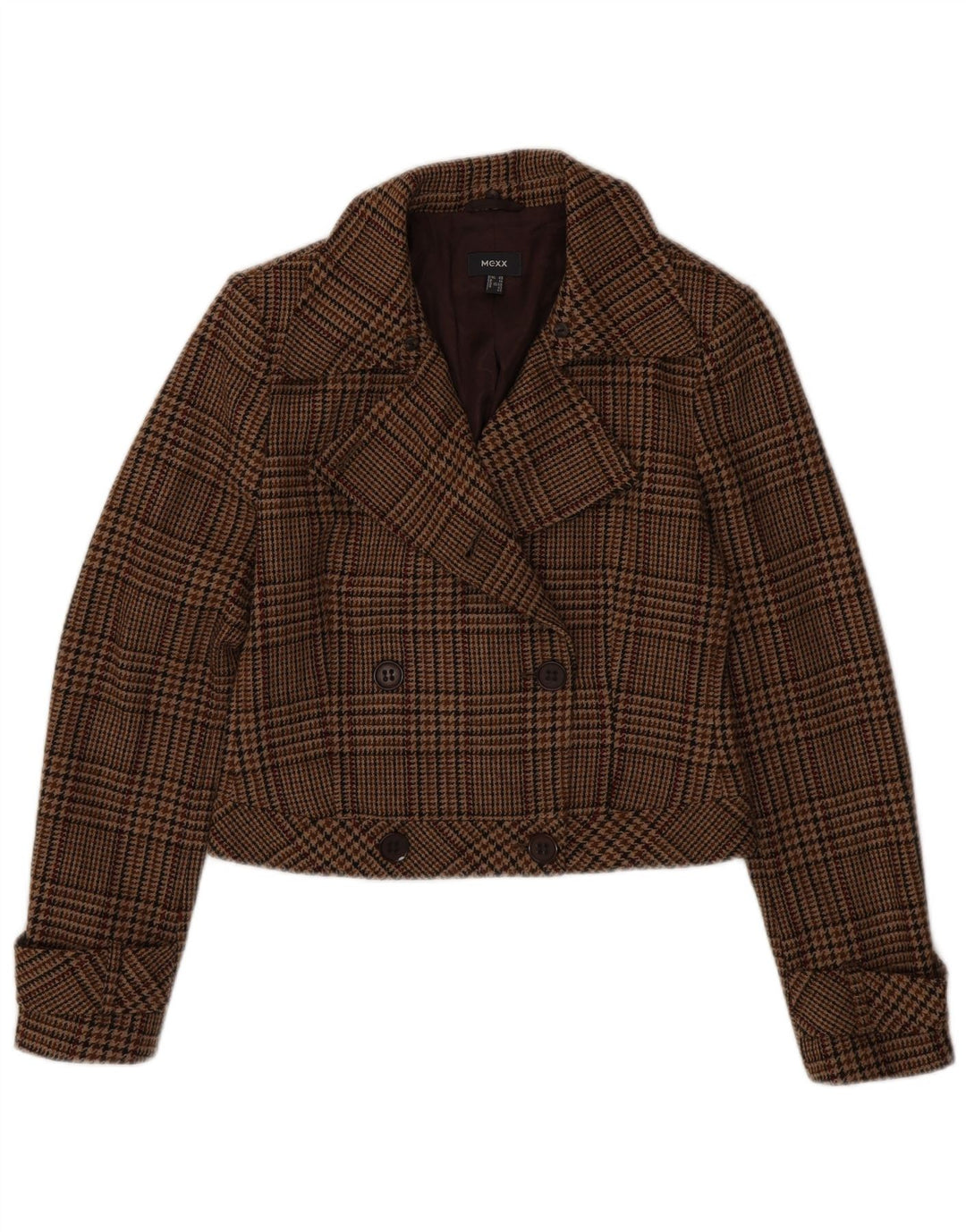 Mexx Caban court pour femme UK 14 Large Marron Pied-de-poule Laine vierge