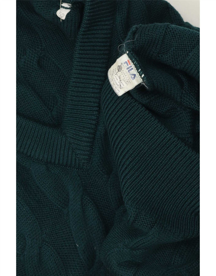 Fila Pull col V pour homme IT 52 Large laine vierge verte