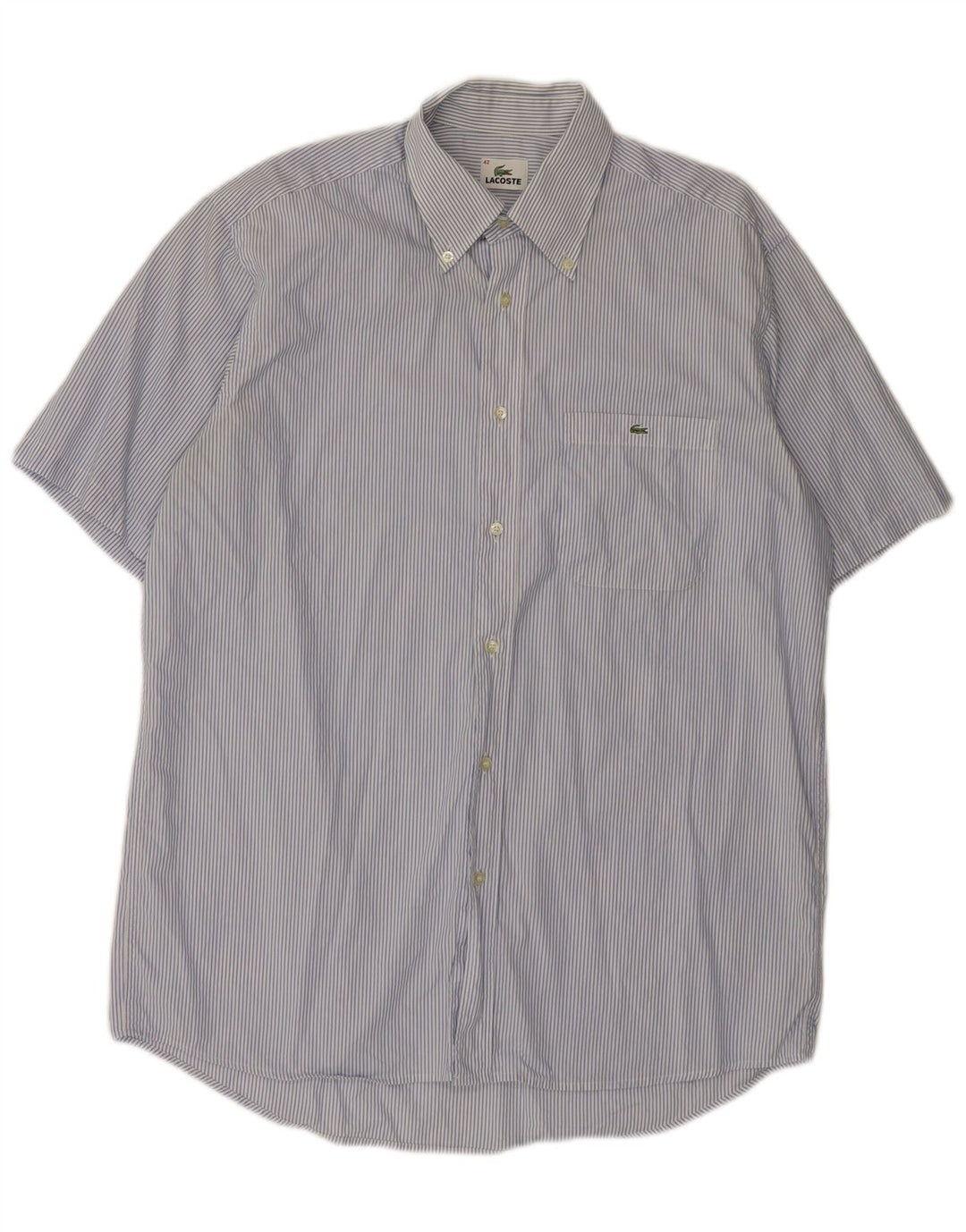 LACOSTE Chemise à manches courtes homme taille 42 grand coton rayé bleu