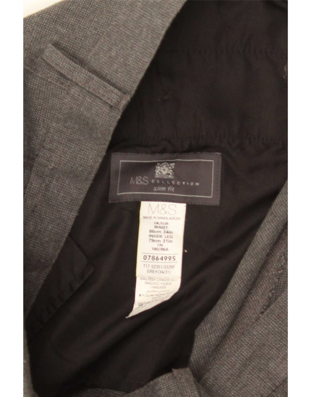 Marks & Spencer Pantalon de costume coupe slim pour homme W34 L31 Gris Polyester