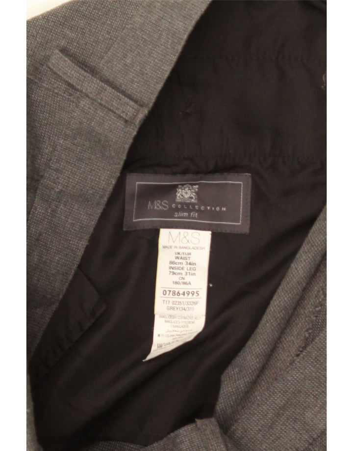 Marks & Spencer Pantalon de costume coupe slim pour homme W34 L31 Gris Polyester