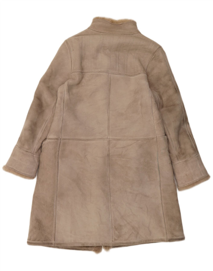Manteau Shearling Femme Vintage IT 46 Grand Cuir Beige