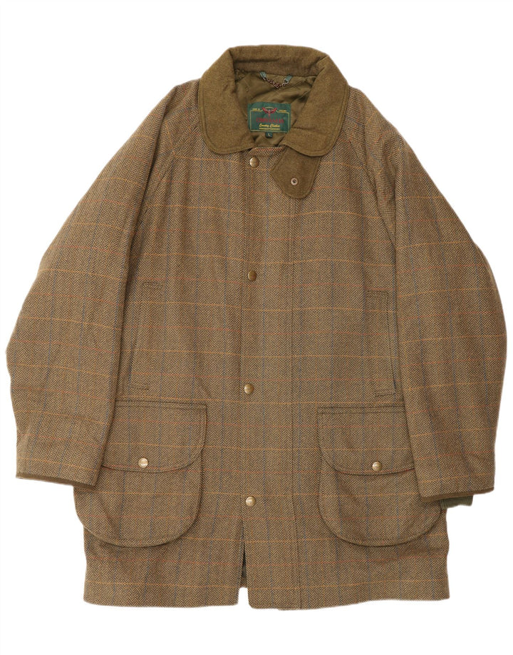 CHRYSALIS Veste utilitaire pour homme UK 40 Large Kaki Herringbone Wool Classic