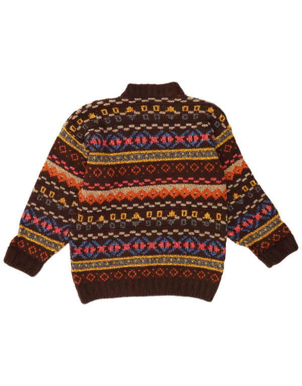 vintage Mens Turtle Neck Jumper Pull Moyen Brun Fair Isle