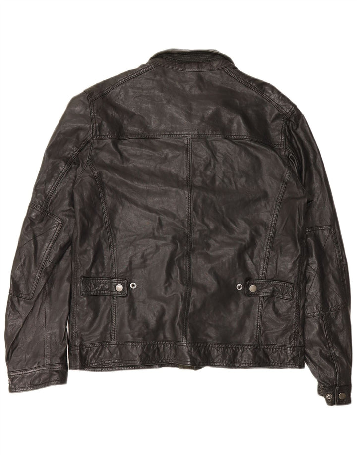 Massimo Dutti Veste en cuir pour homme UK 42 XL Peau de mouton noire