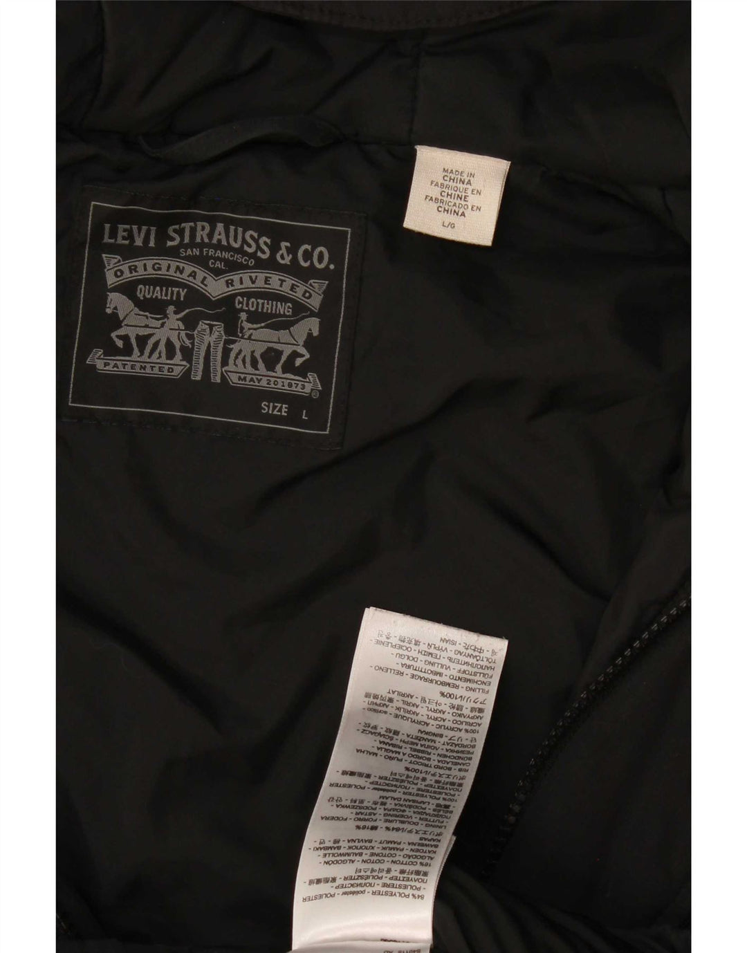 Levi's Veste matelassée à capuche pour hommes UK 40 Large Noir Polyester