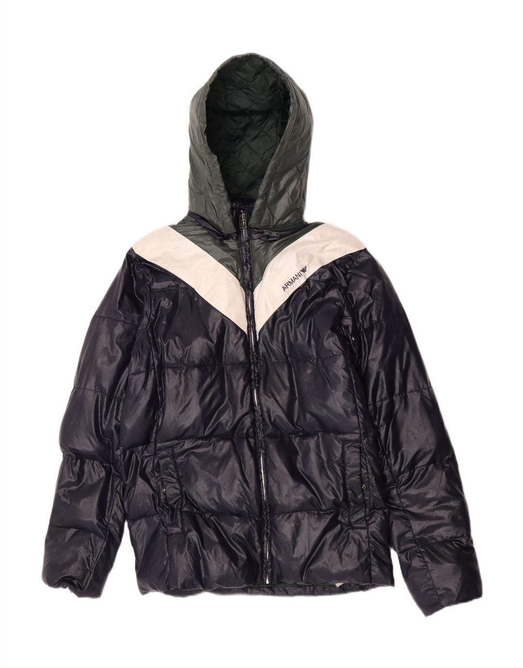 Armani Junior Veste matelassée à capuche pour garçon 15-16 ans Bleu marine Colourblock