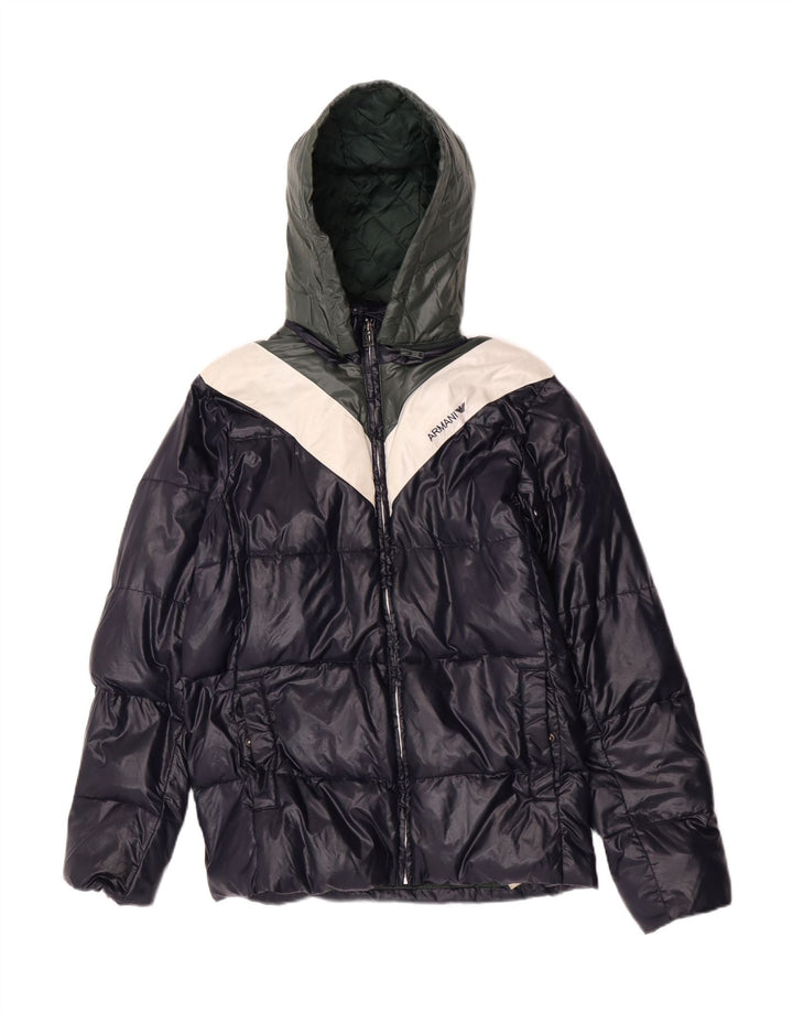 Armani Junior Veste matelassée à capuche pour garçon 15-16 ans Bleu marine Colourblock