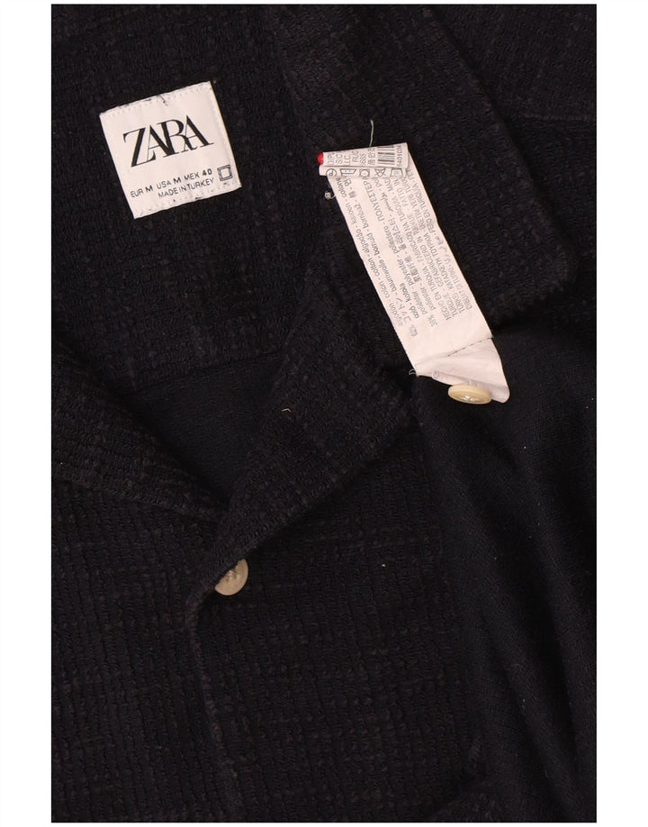 Zara Chemise En Flanelle À Manches Courtes Homme Bleu Marine Moyen Coton