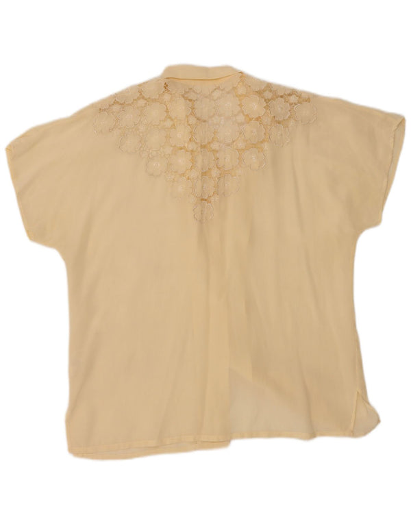 vintage Femme Chemise À Manches Courtes Blouse IT 44 Moyen Off White Floral Soie