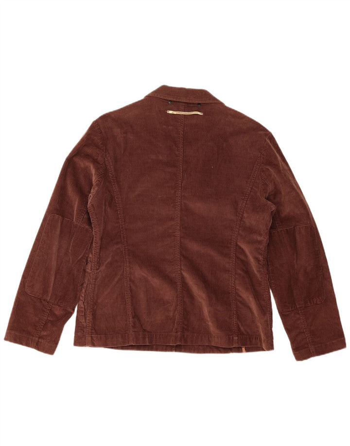 Trussardi Veste Blazer 3 Boutons En Velours Côtelé Femme IT 46 Large Marron Coton
