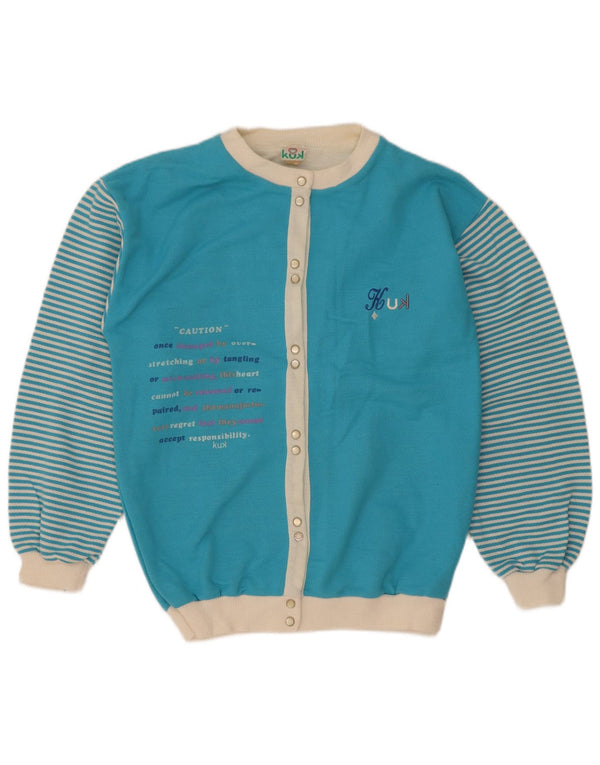 vintage Femmes Graphique Surdimensionné Cardigan Pull UK 10 Petit Bleu Rayé