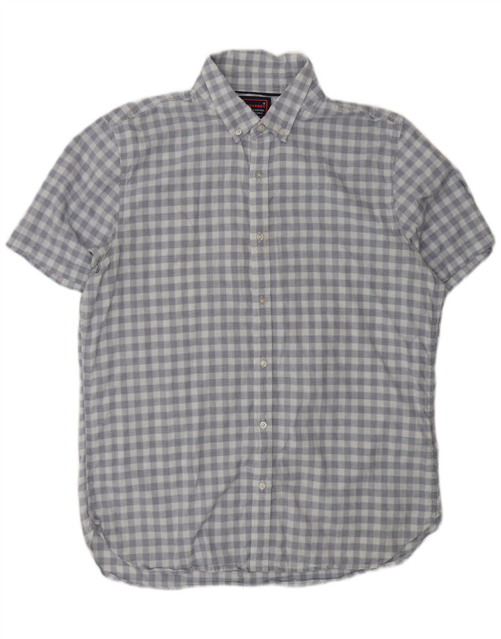 SUPERDRY Chemise à manches courtes coupe classique XL en coton à carreaux bleu