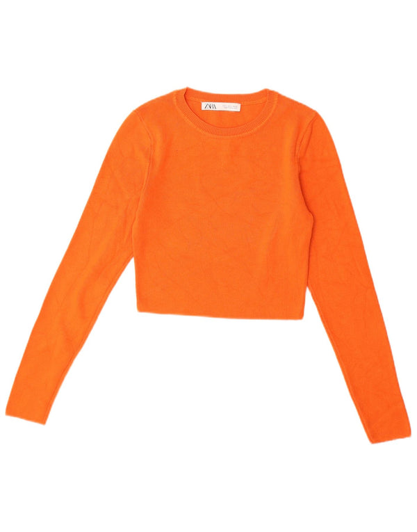 ZARA Pull court à col bateau pour femme UK 8 Small Orange