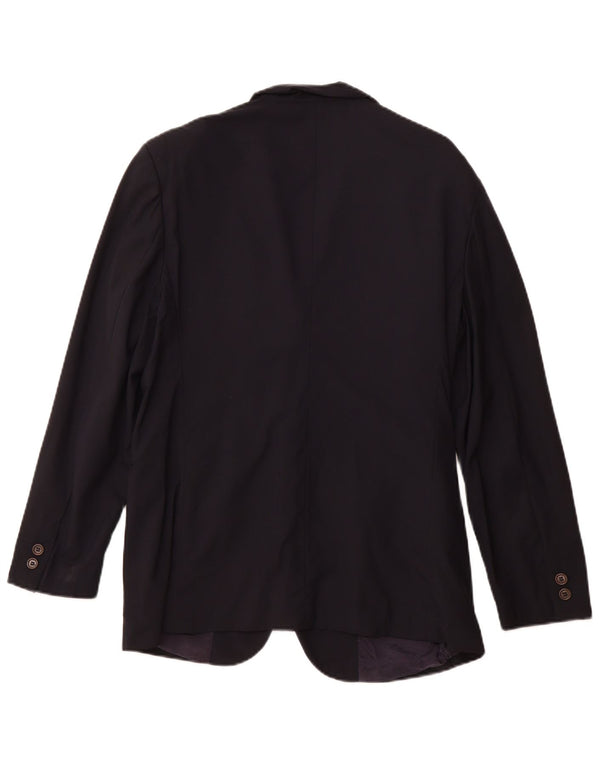 VINTAGE Veste Blazer 3 Boutons Femme IT 46 Grande Laine Bleu Marine