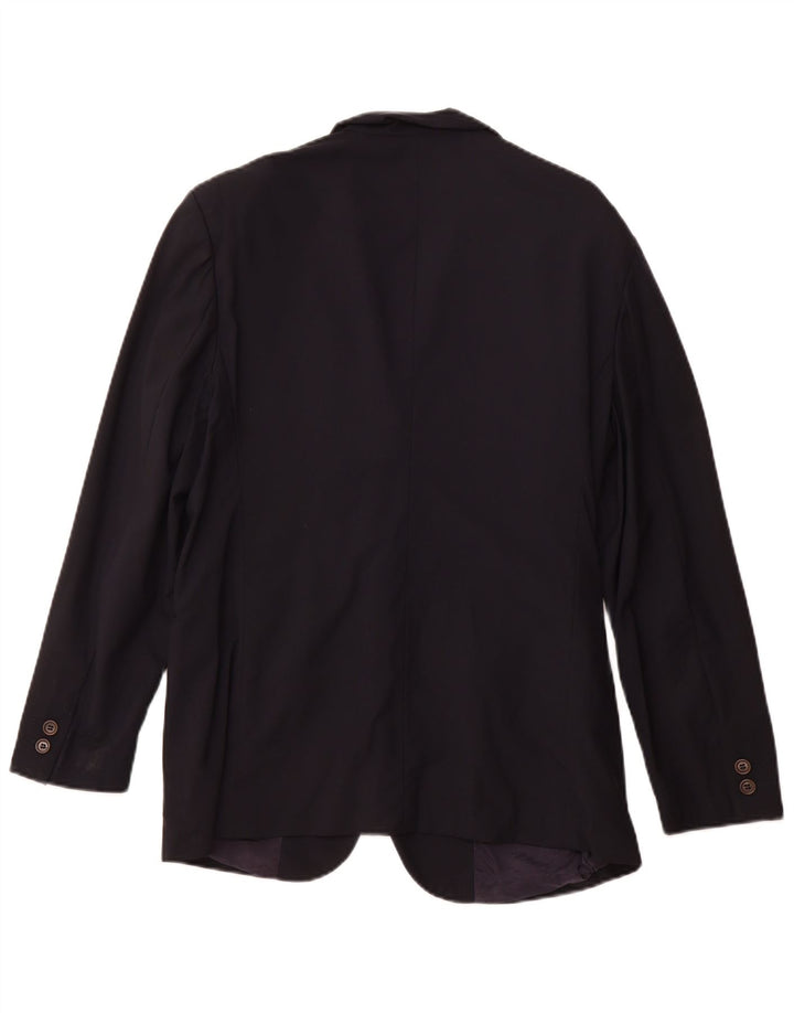 VINTAGE Veste Blazer 3 Boutons Femme IT 46 Grande Laine Bleu Marine