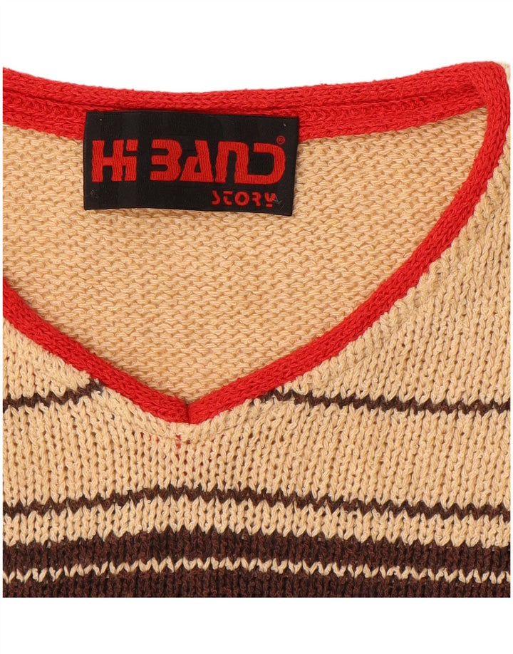 vintage Mens V-Col Jumper Sweater IT 50 Moyen Multicolore Rayé