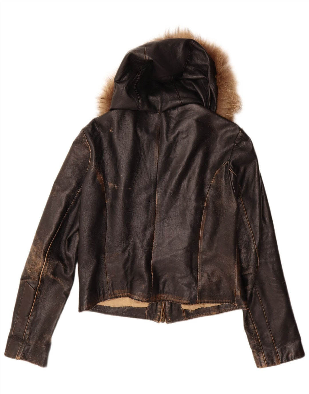 Coconuda Veste en cuir à capuche pour femme UK 14 Grand cuir marron