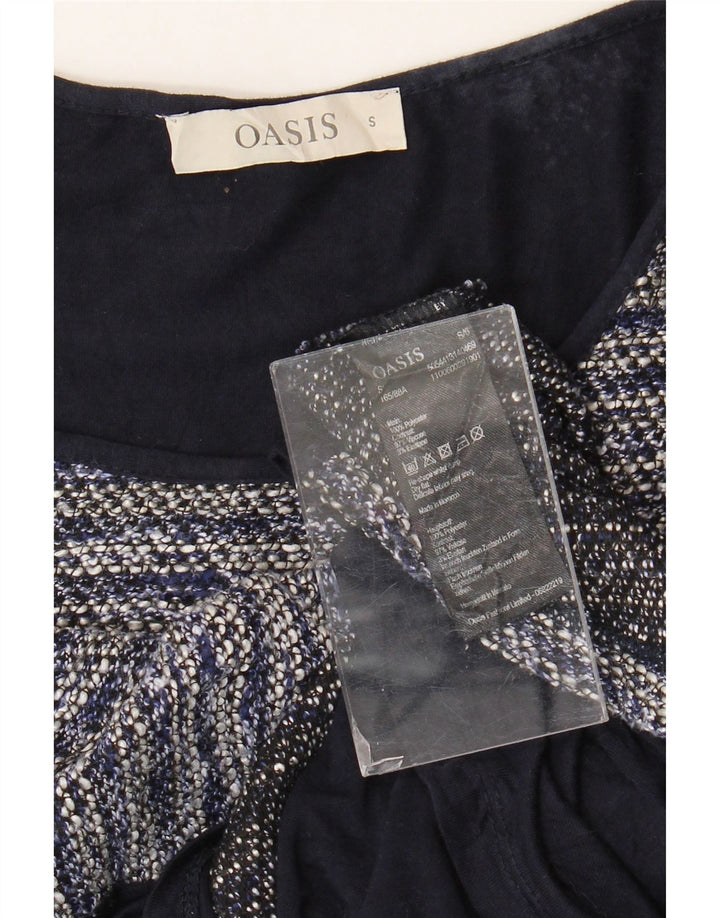 Oasis Haut Femme Manches Longues UK 10 Petit Bleu Marine Rayé Polyester