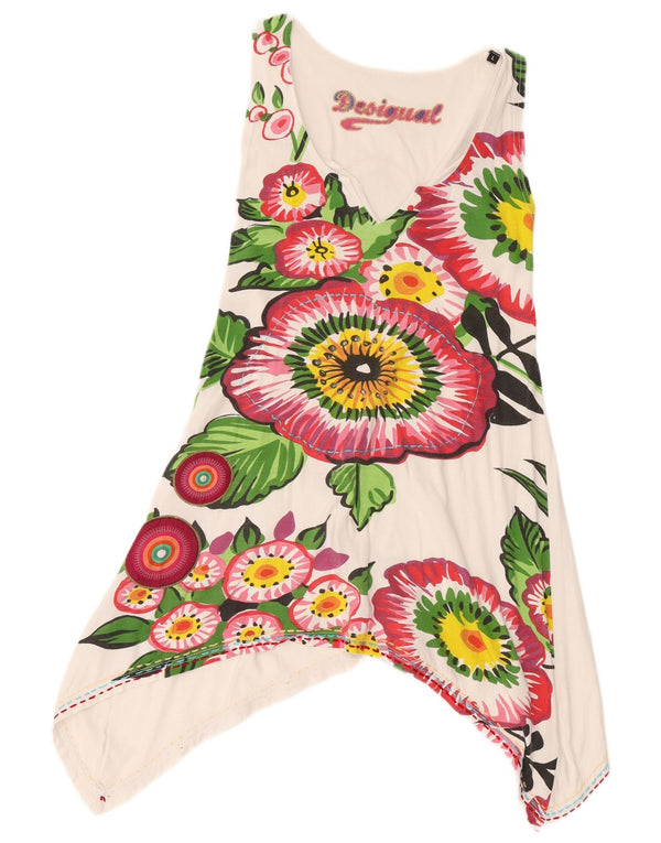 Desigual Femmes Graphique Asymétrique Tunique UK 14 Grand Blanc Floral