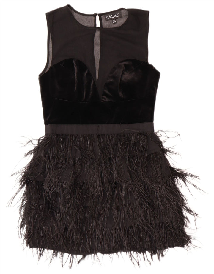 Warehouse Robe Charleston sans manches pour femme UK 10 Petit Noir Polyester