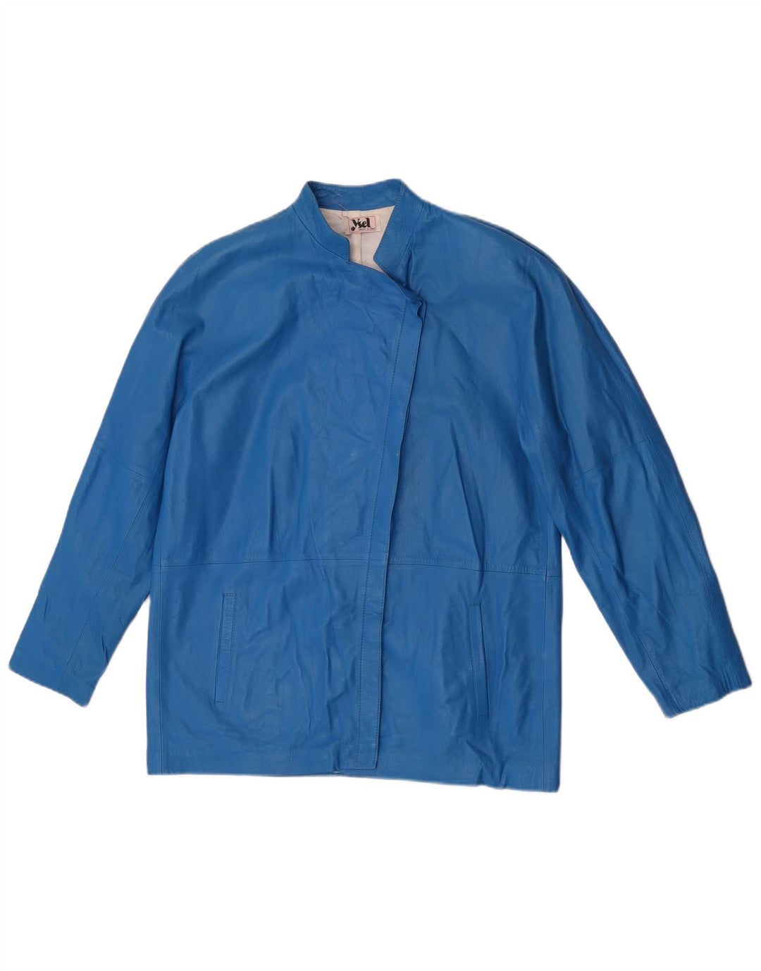 veste en cuir femme vintage IT 46 Grand Bleu