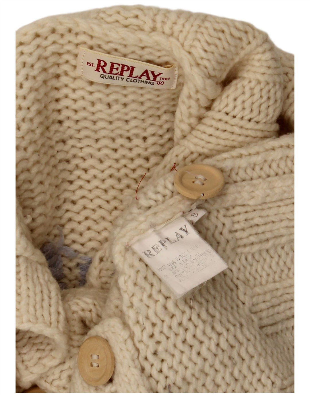 Replay Cardigan graphique pour femme UK 10 Small en laine blanc cassé