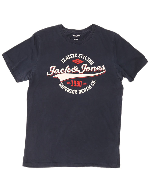 Jack & Jones T-Shirt Graphique Homme Grand Bleu Marine Coton