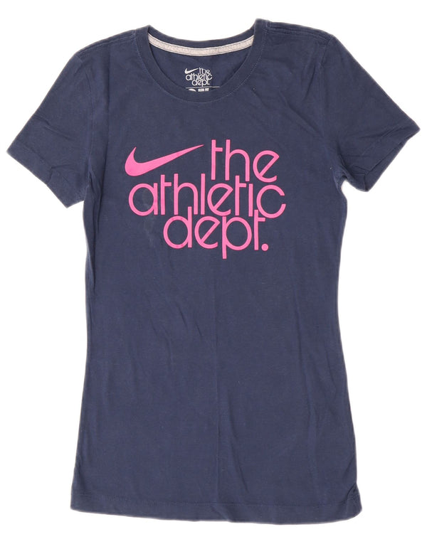 Nike Womens Slim Fit Graphic T-Shirt Top UK 8 Small Bleu Marine Coton