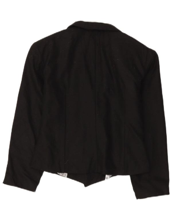 vintage Femme Double Breasted Blazer Veste UK 14 Laine Noire Moyenne