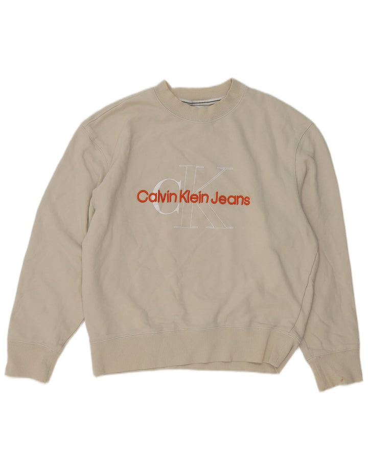 Calvin Klein Jeans Sweat-shirt graphique pour homme en coton blanc cassé moyen