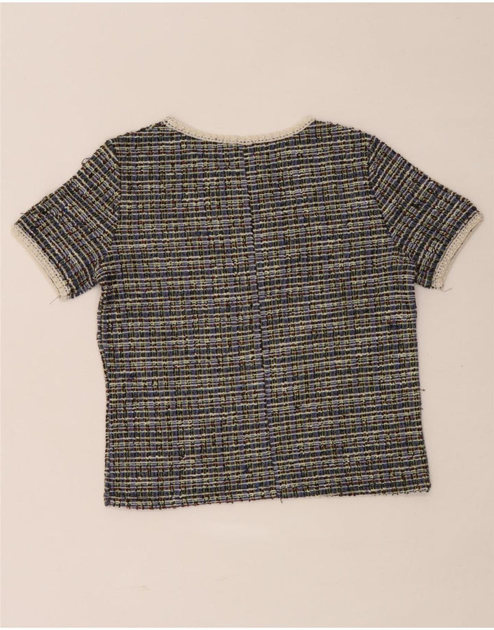 Zara Womens Crop T-Shirt Top UK 12 Medium Multicolore Check Polyester
