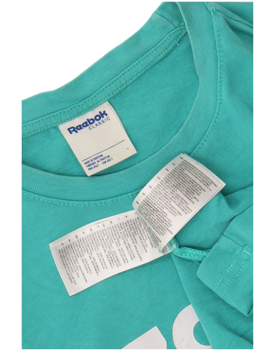 REEBOK T-Shirt Graphique Classique Homme Coton Turquoise Moyen