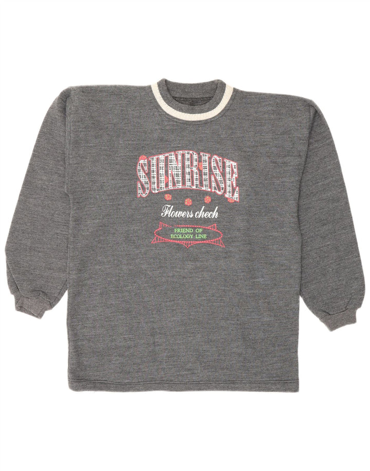 vintage Womens Graphic Sweatshirt Jumper UK 12 Gris Moyen