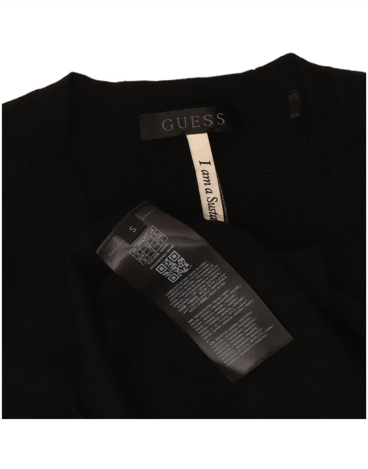 Guess Femme Crop Top Manches Longues UK 8 Small Noir Viscose