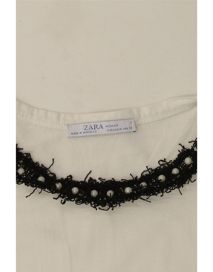 Zara Femme T-Shirt Top UK 12 Medium Blanc