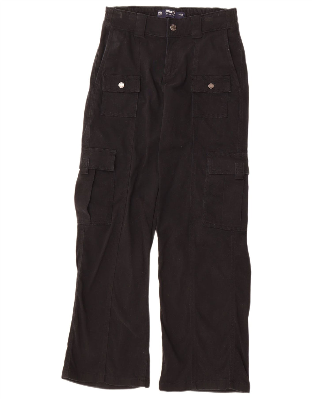HOLLISTER Womens Baggy Low Waist Cargo Trousers W24 L30 Black Cotton